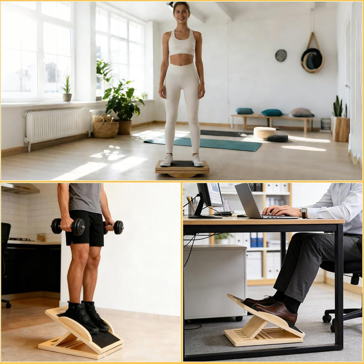Schrägbrett aus Holz für effektives Dehnen, 3-in-1 Balance Board & Stretch Board für Wadendehner, Kn