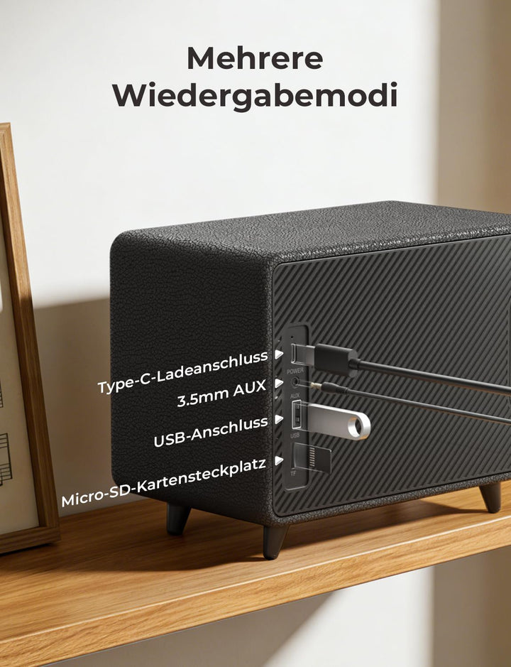 RIENOK Bluetooth Lautsprecher aus Holz, 40W Musikbox kabellos mit Holzgehäuse, 24 Std. Spielzeit kra