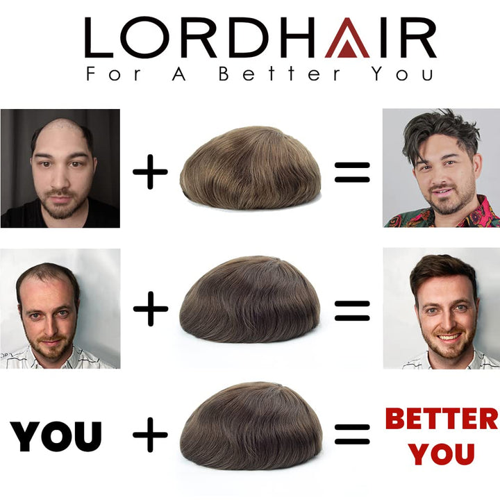 Lordhair Perücke Männer,Realität Toupet, 0,08 mm Dünne Leder Basis 20 * 25 CM Leichtes Haarersatzsys