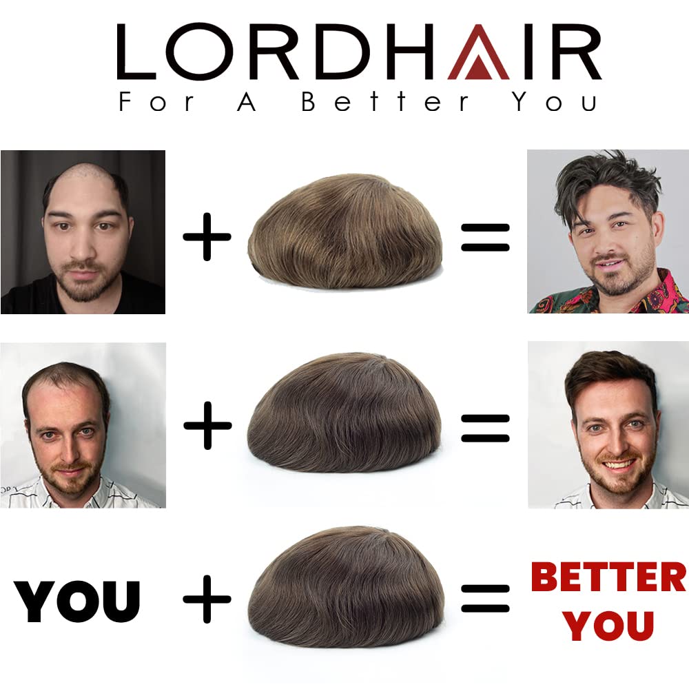 Lordhair Perücke Männer,Realität Toupet,0,06 mm Alle V-Looped Dünnes,Haarfreestyle,Natürlich eng anl