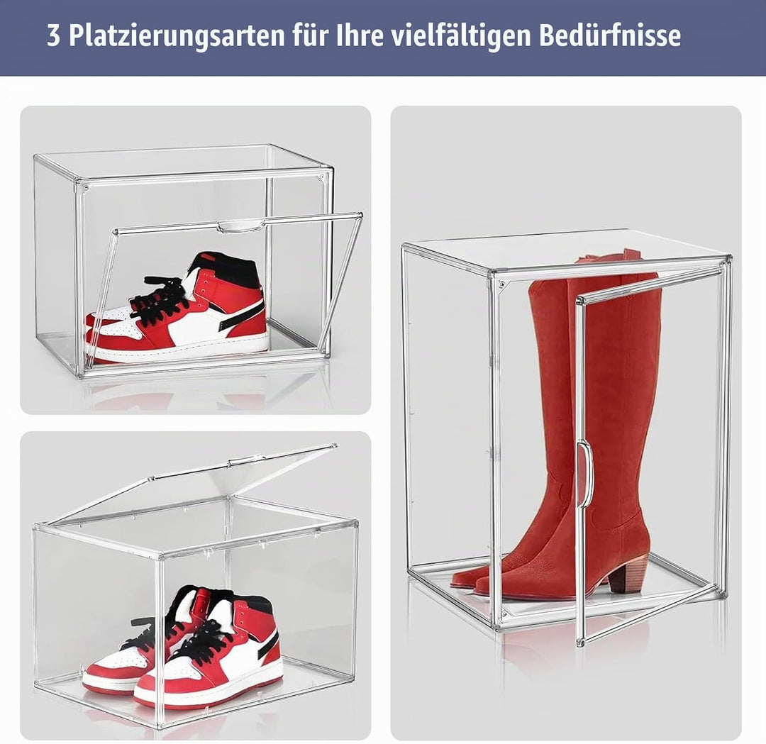 Schuhboxen Stapelbar Transparent 40x25x30 cm Acrylbox mit Magnetisch Tür Handtaschen Aufbewahrung Mu