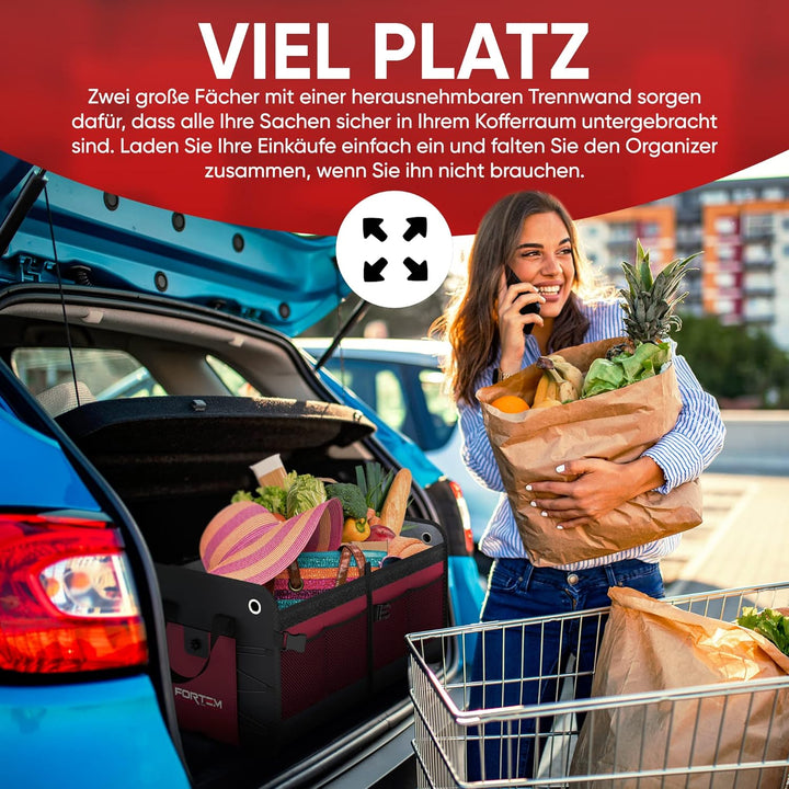FORTEM Kofferraum Organizer, Kofferraumtasche, Zusammenklappbarer Auto Organizer Kofferraum mit Fäch