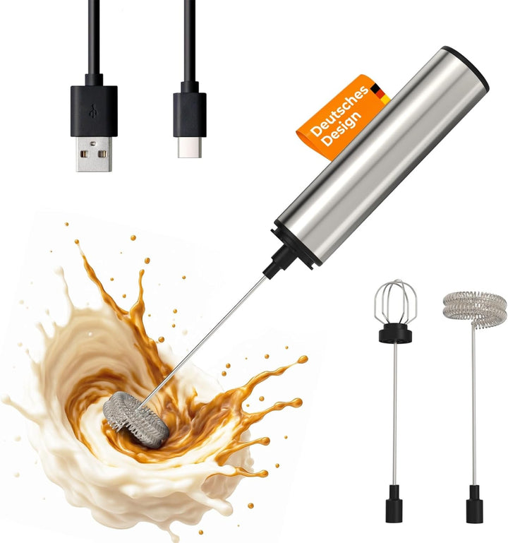 LUNARIA Elektrischer Milchaufschäumer Stab – Akku & USB – Handheld Milchschäumer Quirl Rührstab für