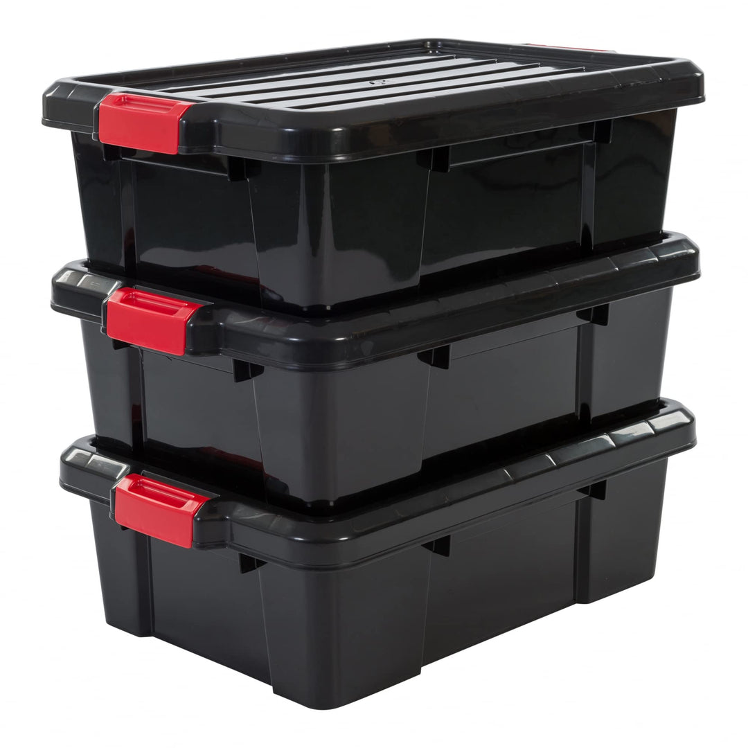 Iris Ohyama, 3er-Set, Aufbewahrungsbox, DIY, 25 L, mit Clips, stapelbar, Garage - Power Box SK-230 -