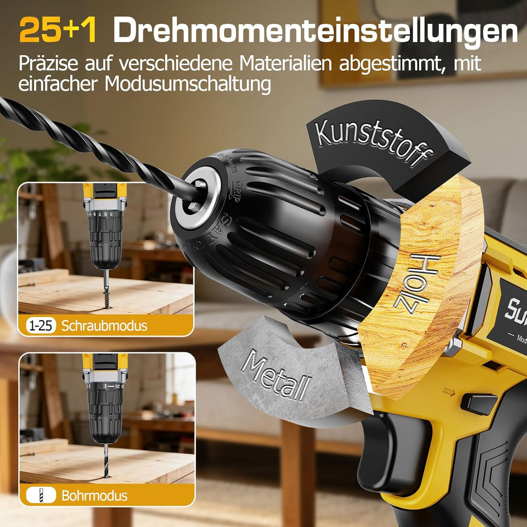 Akkuschrauber mit 2000mAh Akku - 21V 45Nm Max Akkubohrer und Schrauber, Kompatibel mit Makita Akku,