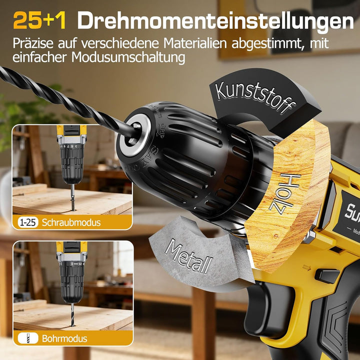Akkuschrauber mit 2000mAh Akku - 21V 45Nm Max Akkubohrer und Schrauber, Kompatibel mit Makita Akku,