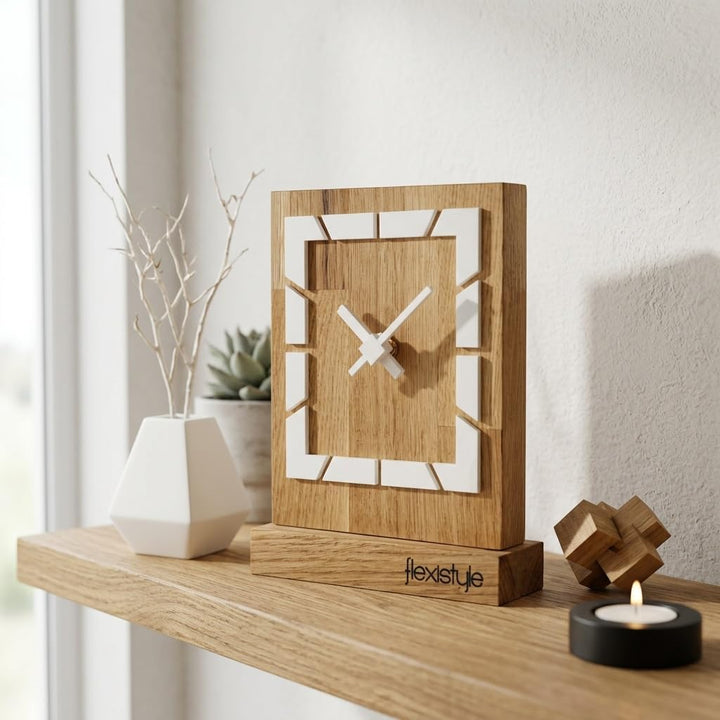 FLEXISTYLE Modern standuhr tischuhr klein aus Holz Eiche Wohnzimmer Badezimmer Uhr Holz tischuhren h