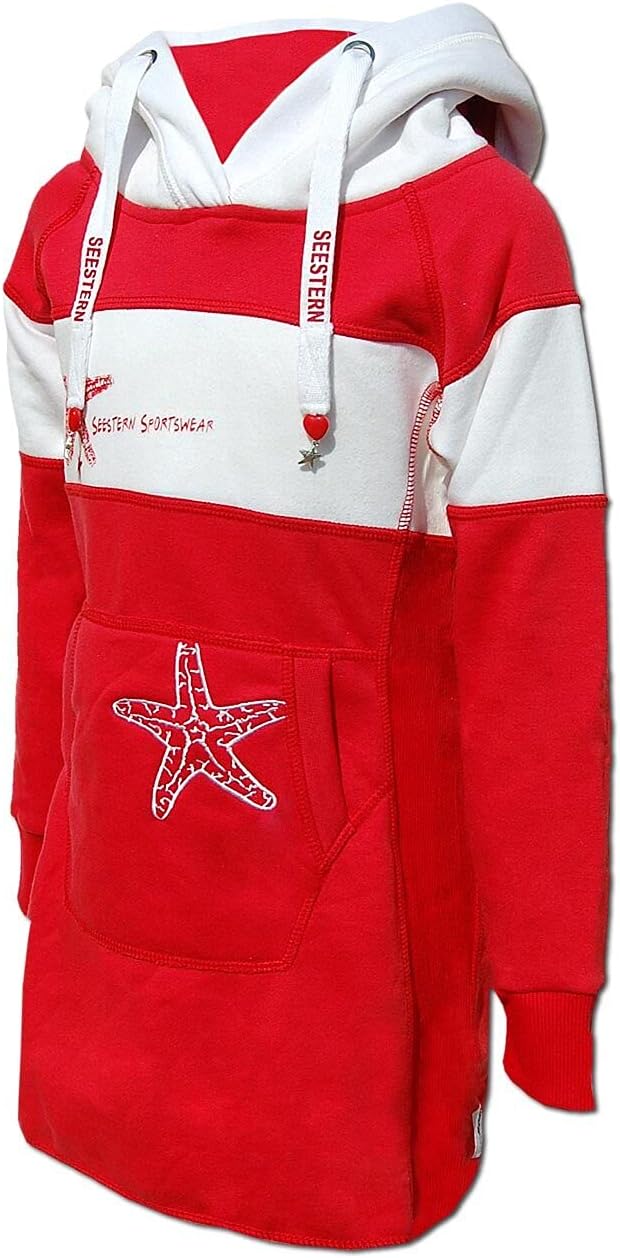 SEESTERN Kinder Langes Kapuzen Sweat Shirt Pullover Hoody Sweater Gr.116-164/2105 158 Rot_weiss, 158