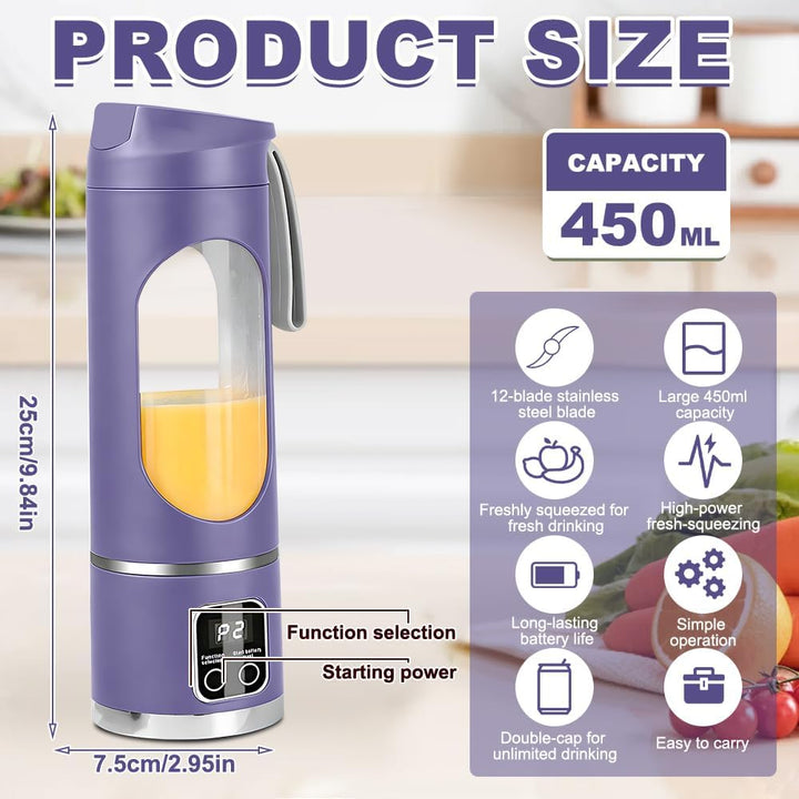 Tragbarer Mixer Smoothie Maker To Go, SGZIOO 450 ML Portable Blender, 12 Klingen, Kleiner Mixer mit