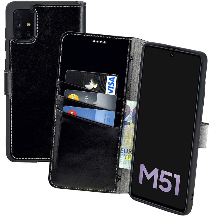 Suncase Book-Style Hülle kompatibel mit Samsung Galaxy M51 Leder Tasche (Slim-Fit) Lederhülle Handyt