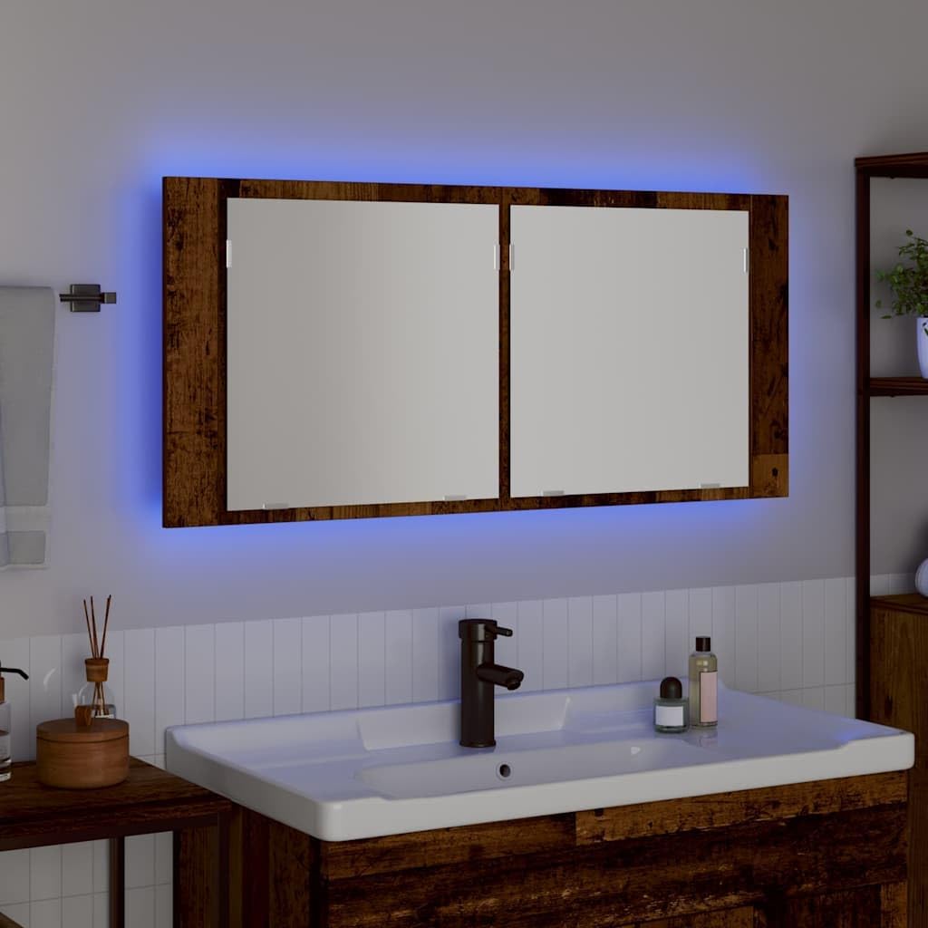 vidaXL LED Spiegelschrank Altes Holz 100x12x45 cm Faserholz Altholz, Altholz