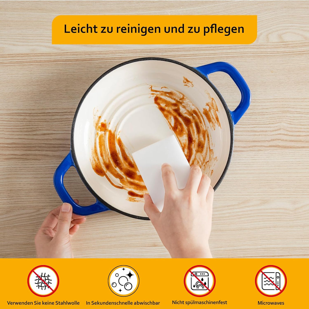Velaze Emaille Schmortopf mit Deckel und Griffen, 4,8L Gusseisen Topf Brot Backen, 26 cm Brotbacktop