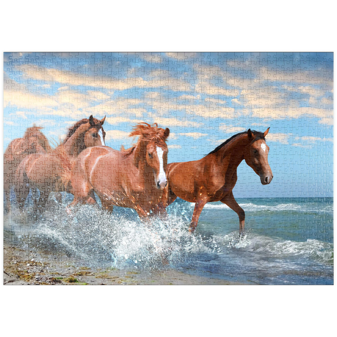 Schöne Pferde Laufen am Strand durch das Meer - Premium 1000 Teile Puzzle - MyPuzzle Sonderkollektio