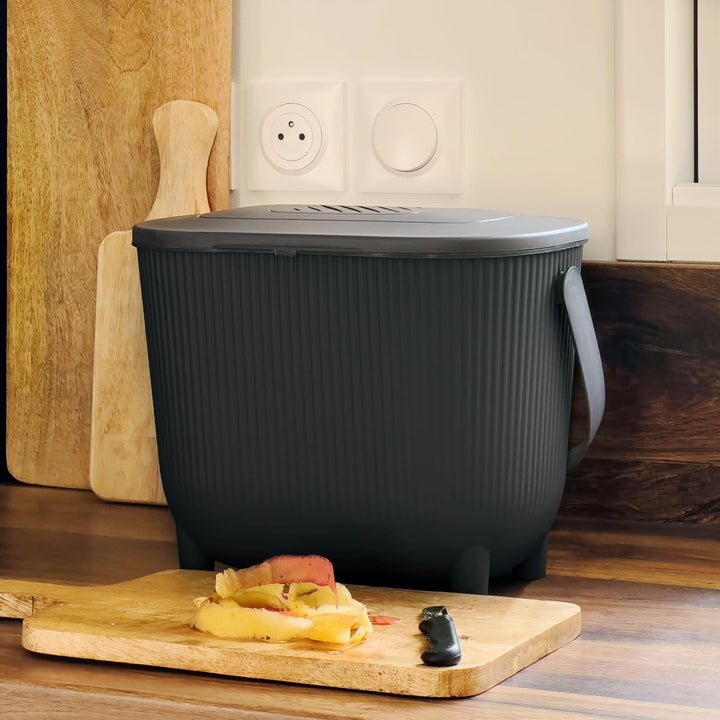 Premium Komposteimer 10L Küche Biomüll Behälter Bio Mülleimer mit Deckel und Aktivkohlefilter (Schwa