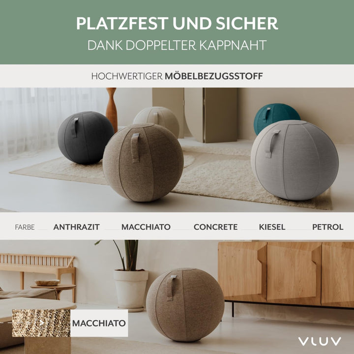 VLUV® BOL STOV Sitzball Büro Ergonomisch [Atmungsaktiv mit Tragegriff und Wegrollschutz] Waschbarer