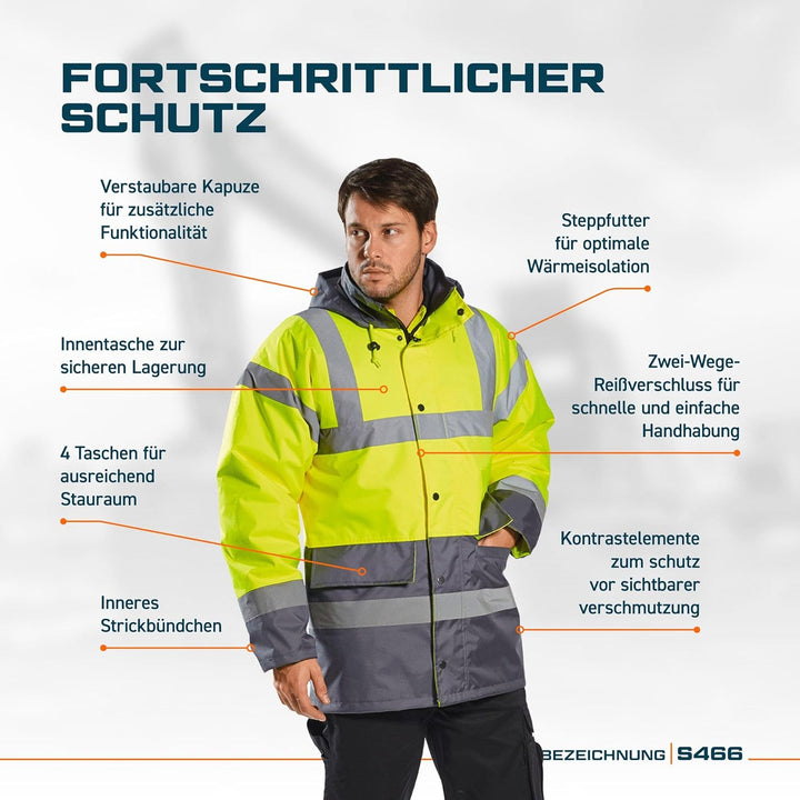 Portwest Warnschutz Kontrast Traffic-Jacke, Grösse: S, Farbe: Gelb/Royal, S466YRBS Gelb/Königsblau S