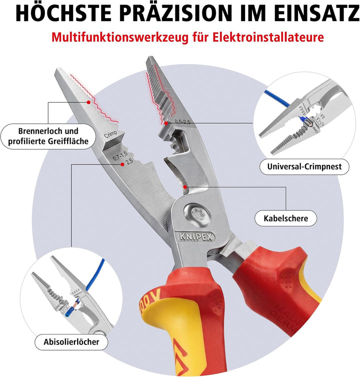 Knipex Elektro-Installationszange verchromt, isoliert mit Mehrkomponenten-Hüllen, VDE-geprüft 200 mm