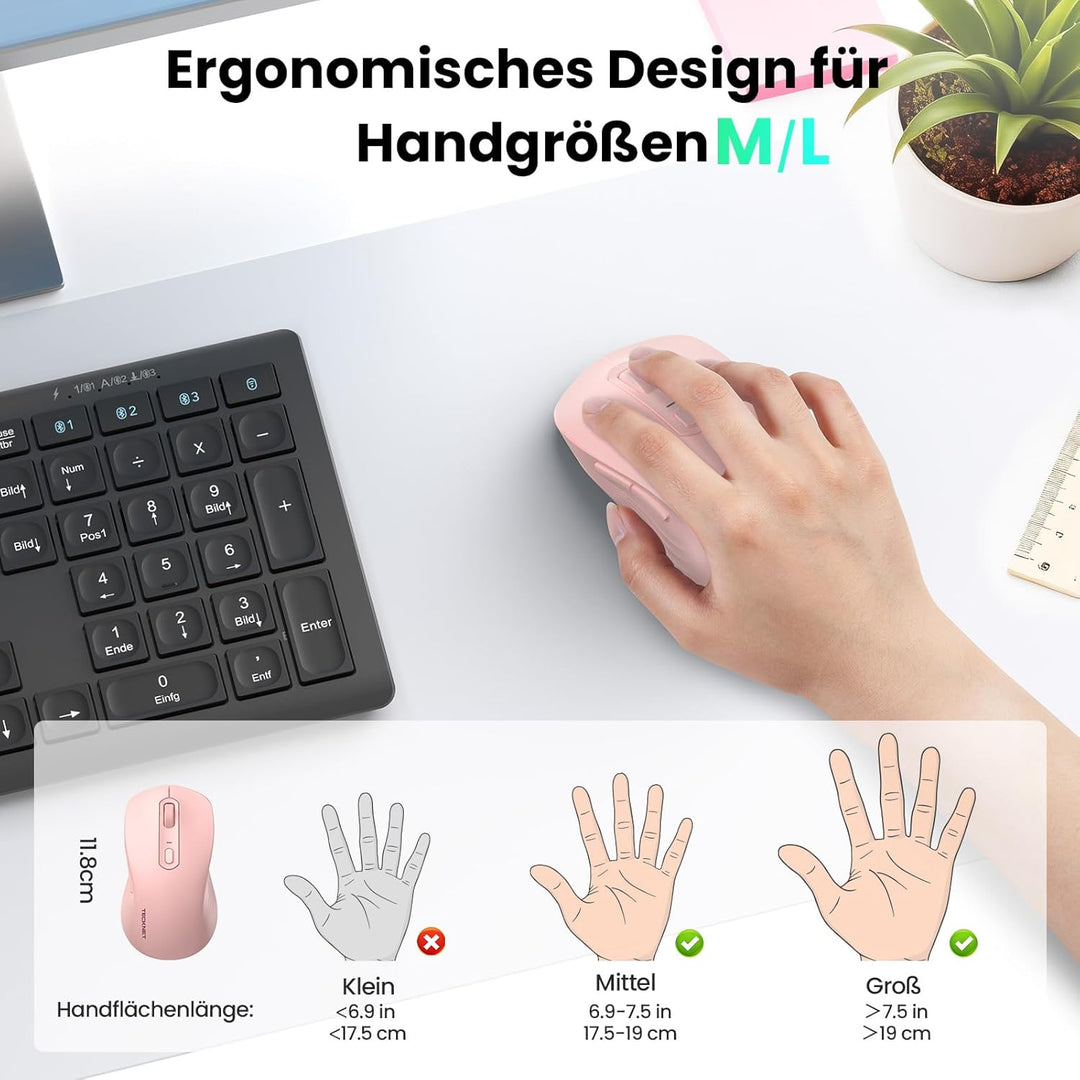 TECKNET Bluetooth Maus, PC Maus Kabellos, Wiederaufladbar Computer Maus 4800 DPI, (BT 5.0/3.0+2.4 GH