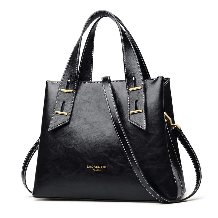 LAORENTOU Damen-Handtasche aus echtem Leder mit Tragegriff oben 01-1 Schwarz (Kleine Grösse), 01-1 S