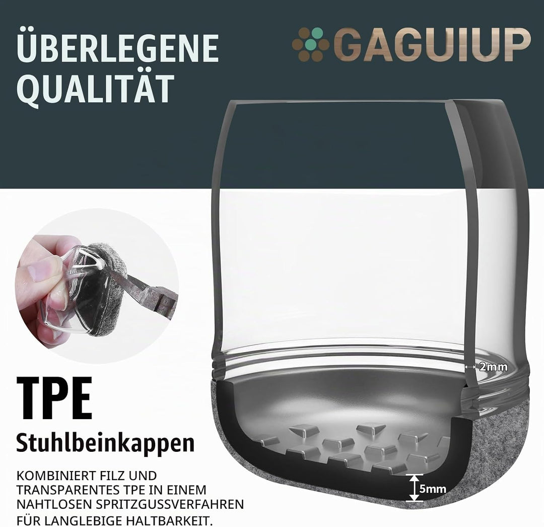 Stuhlbeinkappen rechteckige, Bodenschoner für Stühle, Schutzkappen für Stuhlbeine mit Filz,Silikon S