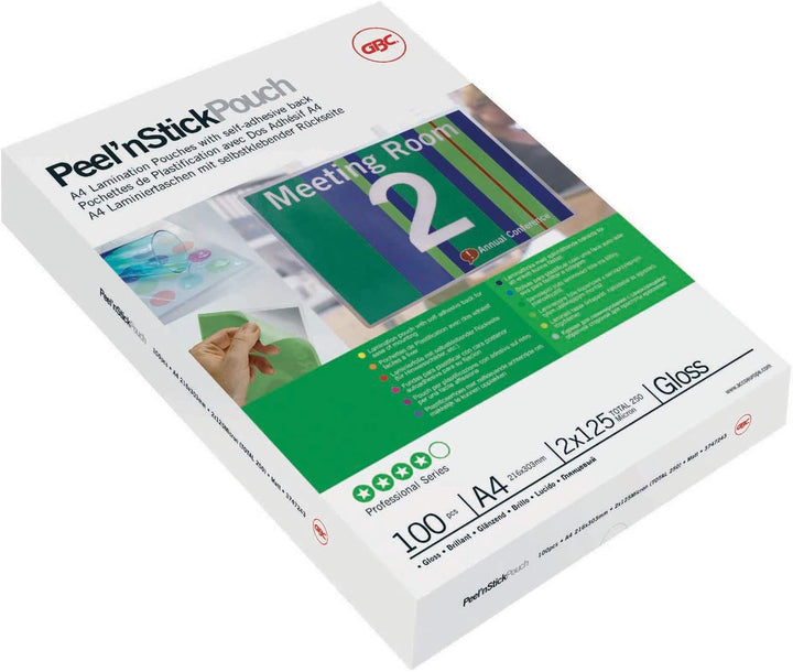 GBC selbstklebende Laminierfolien A3 75 mic, Peel'nStick, Robuste Laminiertaschen im 25er Pack, Glän