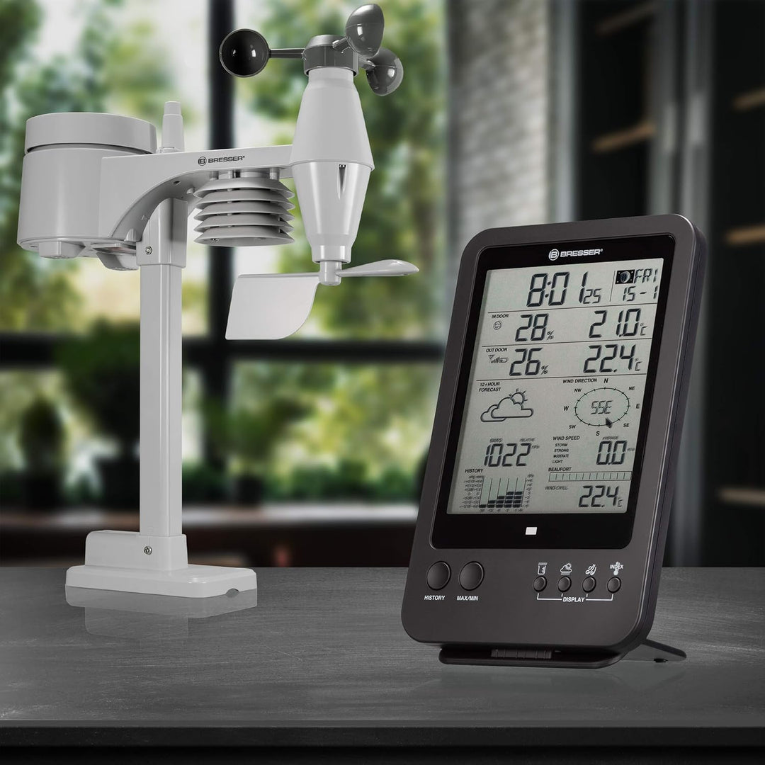Bresser Wetterstation Funk mit Aussensensor Wetter Center 5-in-1, Schwarz