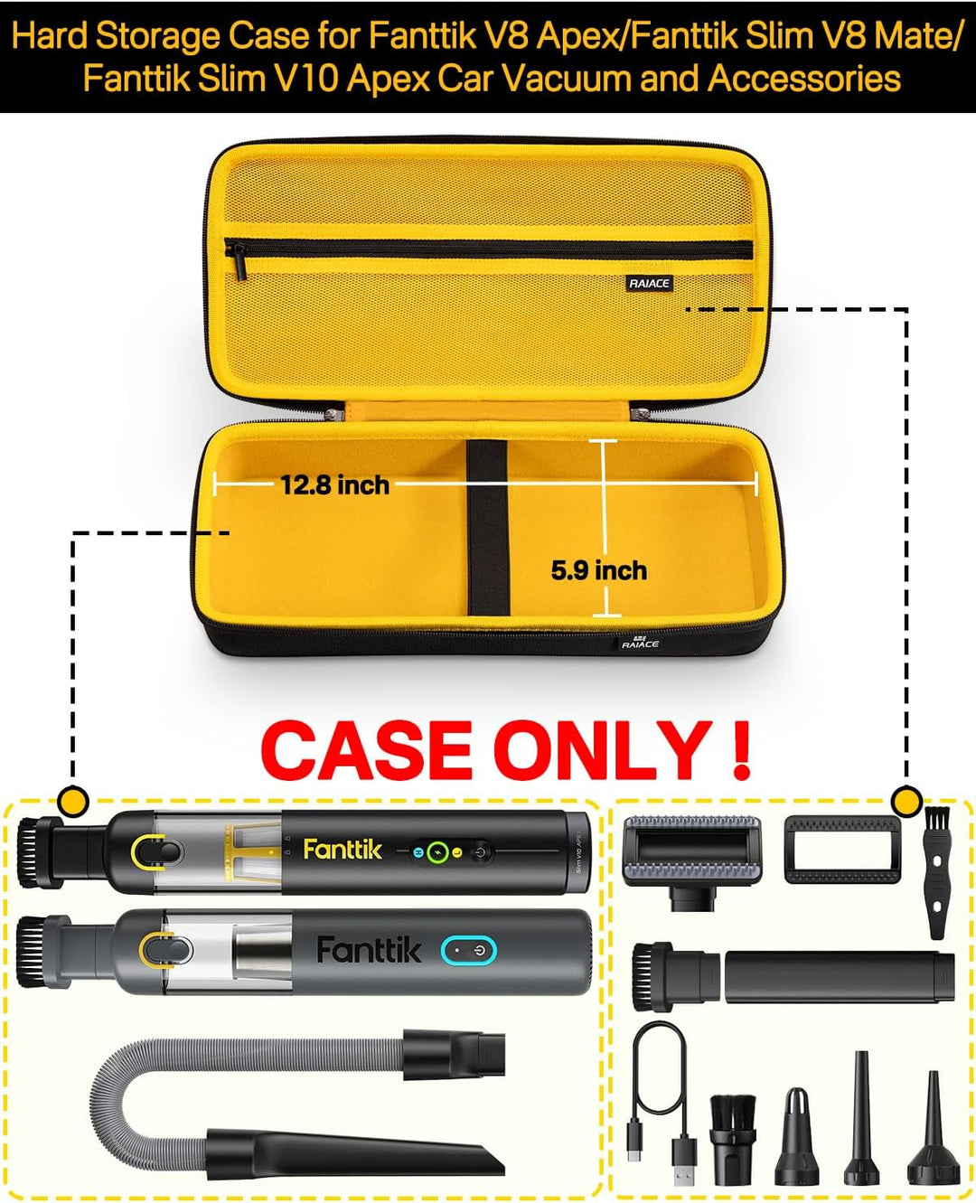 RAIACE Autostaubsauger-Etui, Hartschalen-Reiseetui, kompatibel mit Fanttik V8 Apex/Slim V8 Mate/ V10