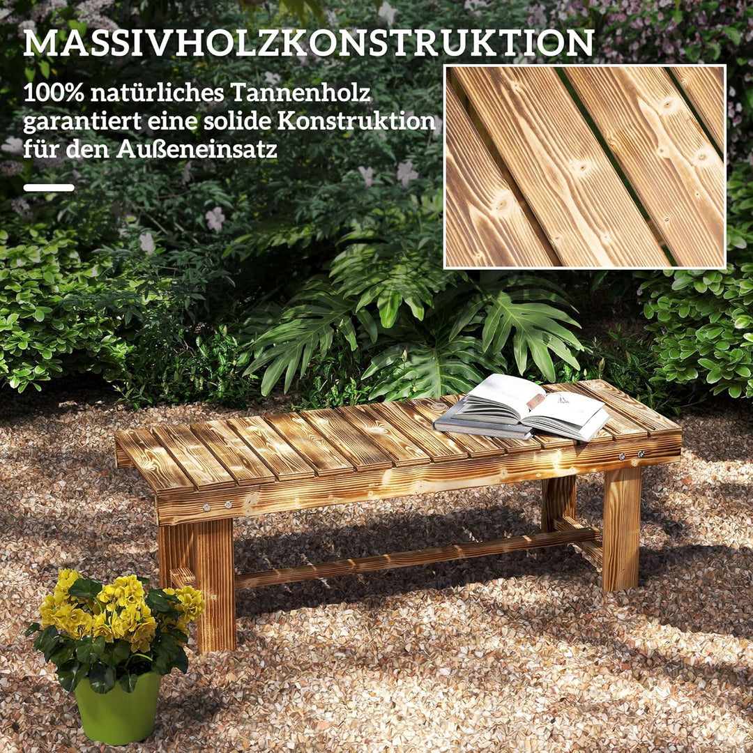 Outsunny Gartenbank, 2-Sitzer Holzbank, Sitzbank, Gartenmöbel, Rustikale Bank, Massivholz, Dunkelbra