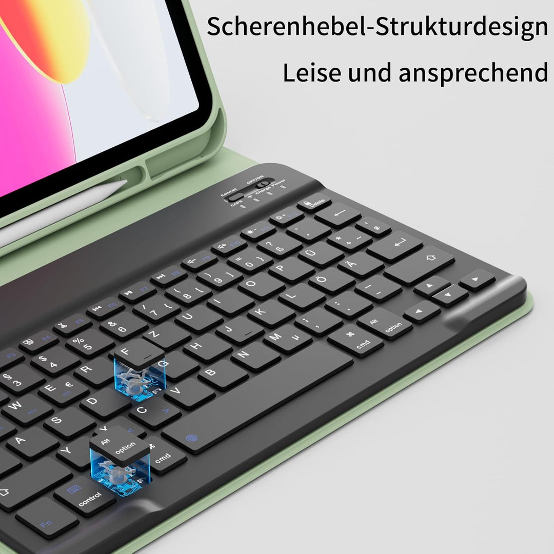 Hülle mit Tastatur für iPad A16 11 Generation 2025/10 Generation 2022 (11/10.9 Zoll), QWERTZ Layout,