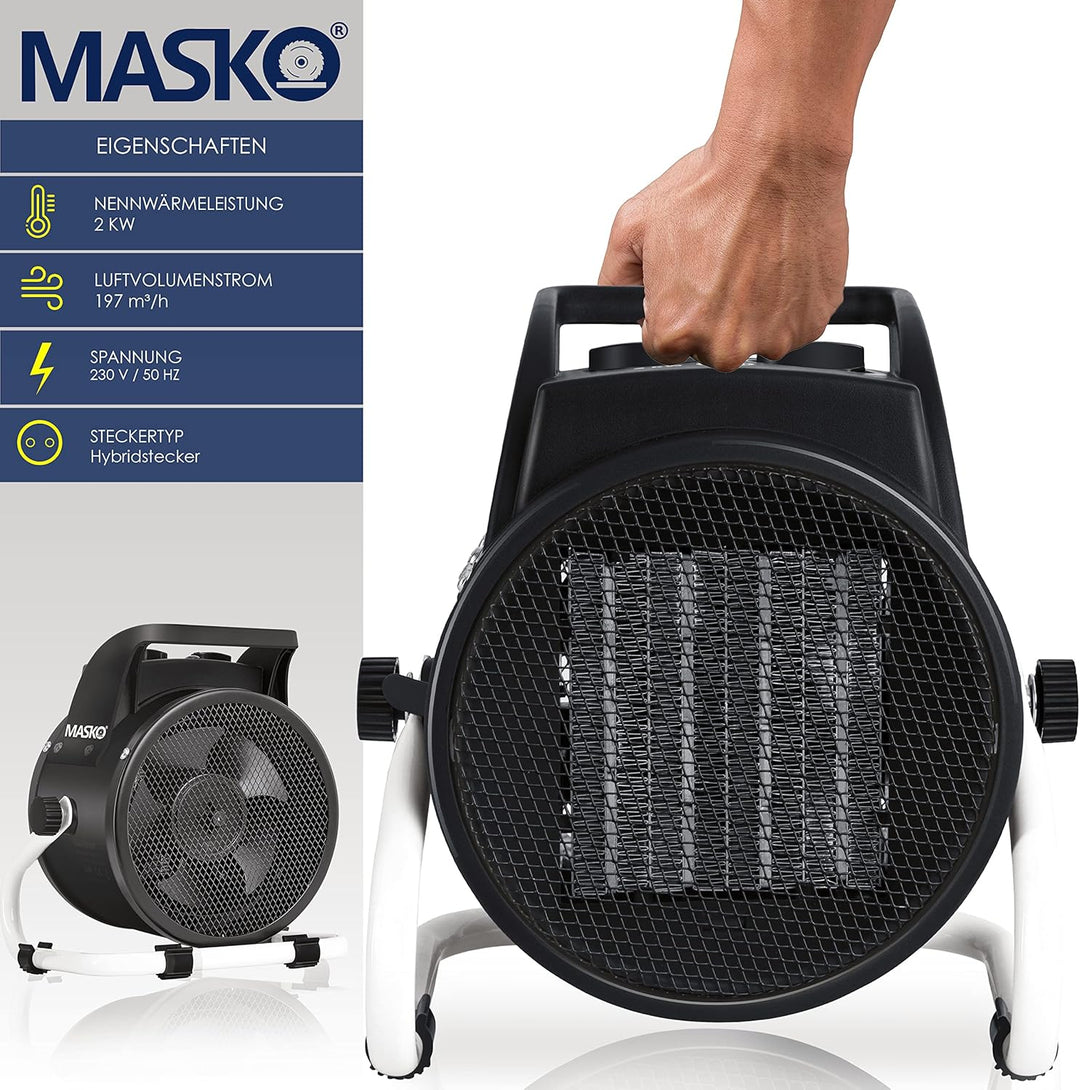 MASKO® Elektroheizer Heizlüfter Bauheizer Keramik Heizstrahler elektrisch Heizgerät mit Thermostat E