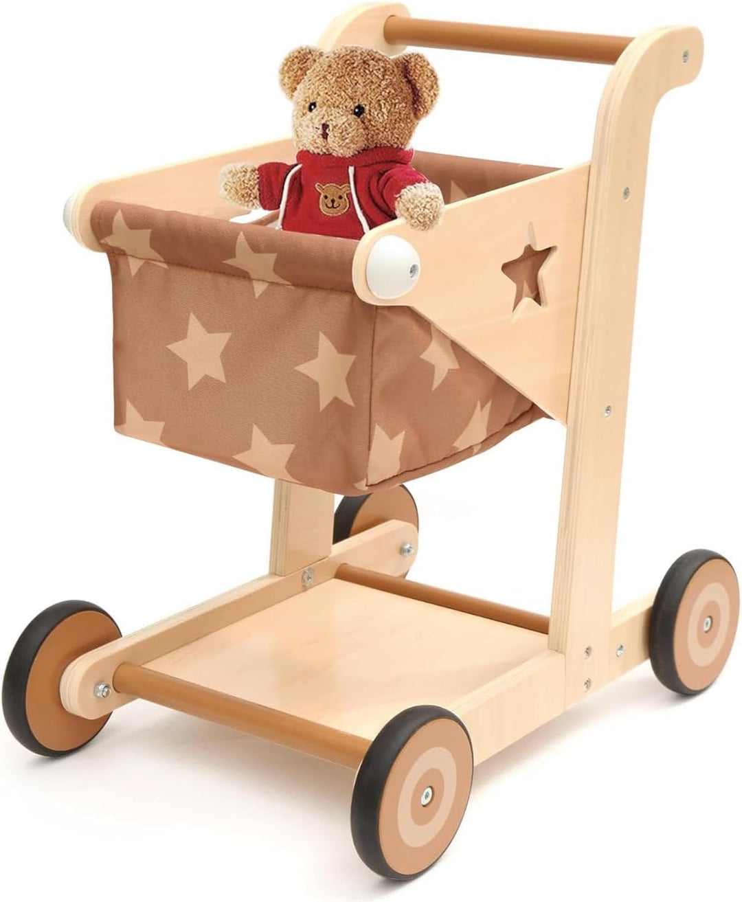 Asweets 2-in-1 Lauflernwagen Holz, Puppenwagen zum Schieben und Ziehen, Baby Walker, Kleinkindspielz