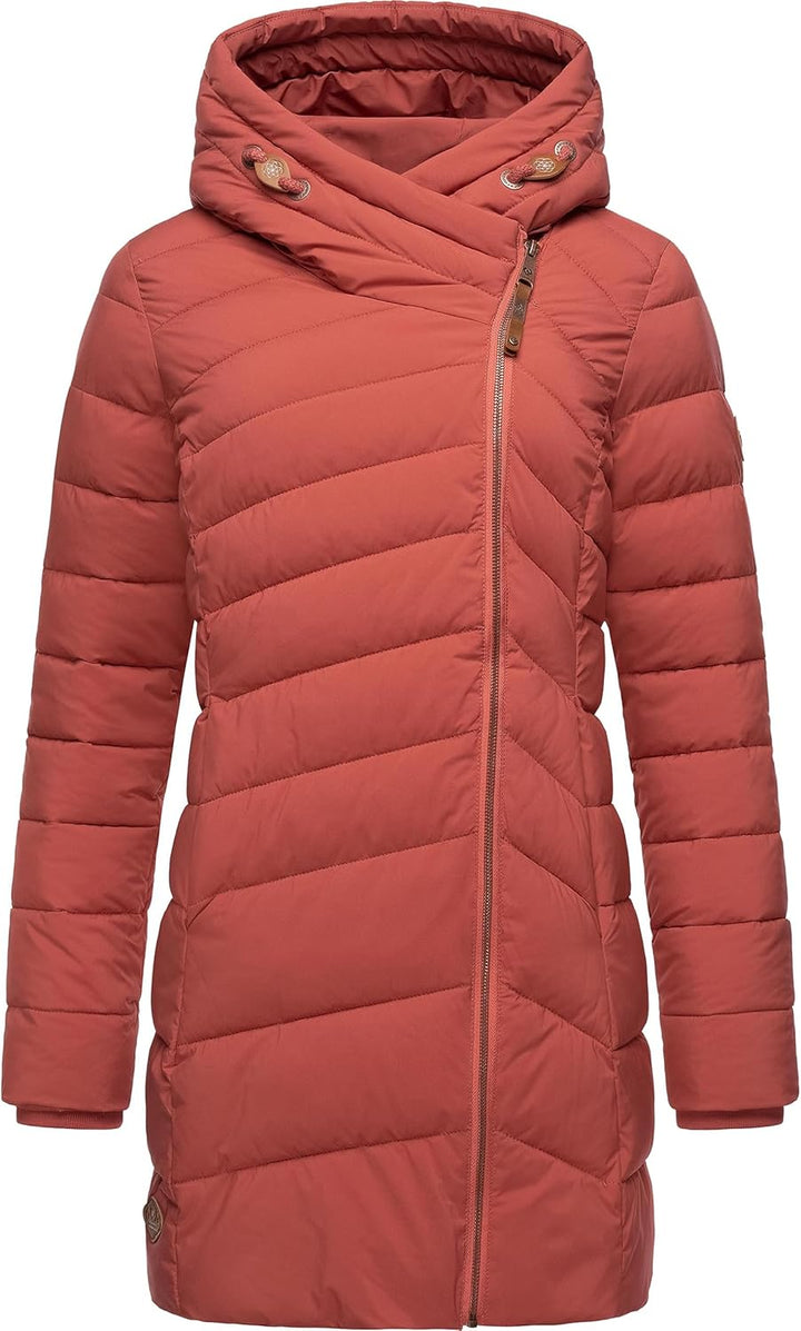 Ragwear Damen wasserdichter Regenmantel Wintermantel warm gefüttert Steppmantel lang mit Kapuze Teel