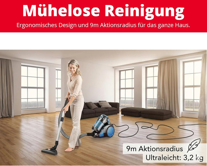 Trisa Bodenstaubsauger Beutellos True Cyclone Comfort, Kein Saugkraftverlust, HEPA Filter 99,9% für