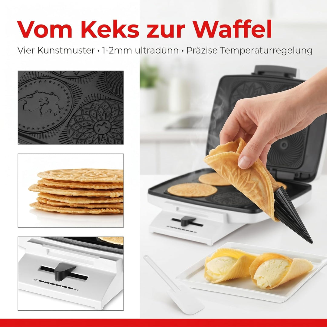 Trisa Bretzelieisen - 1000W, 4 Bretzeli gleichzeitig, antihaftbeschichtete Heizplatten & Temperaturr