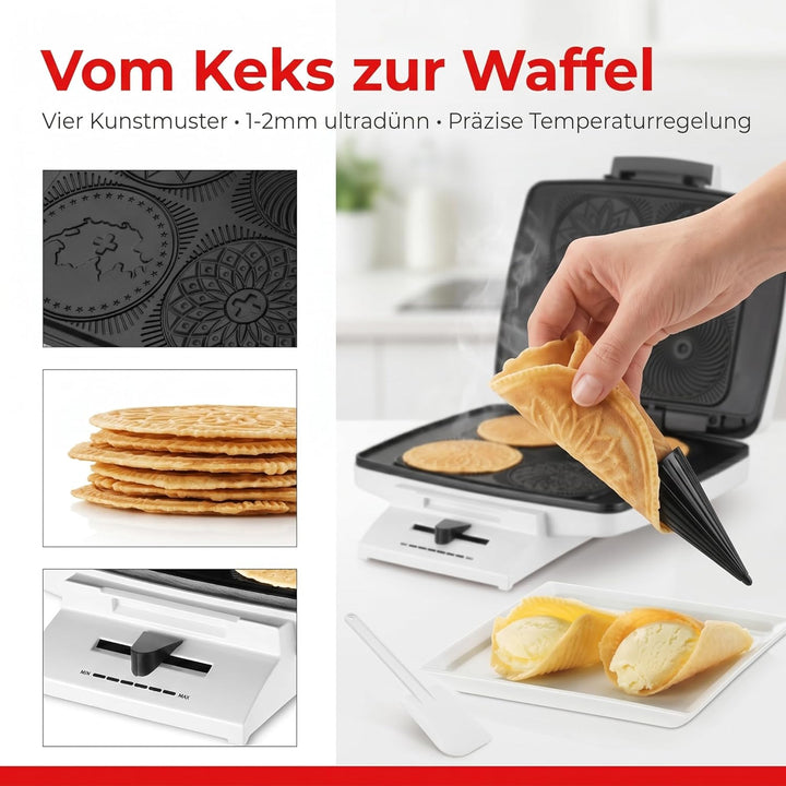 Trisa Bretzelieisen - 1000W, 4 Bretzeli gleichzeitig, antihaftbeschichtete Heizplatten & Temperaturr