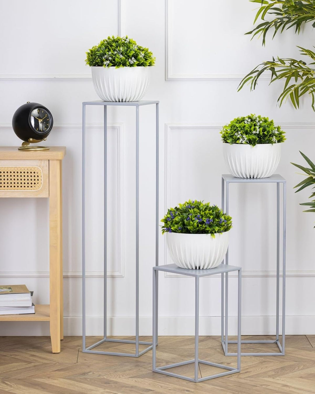 Blumenständer Metall Grau 46 cm Hoch - Solider und Robuster Blumenhocker Metall - Pflanzenständer fü