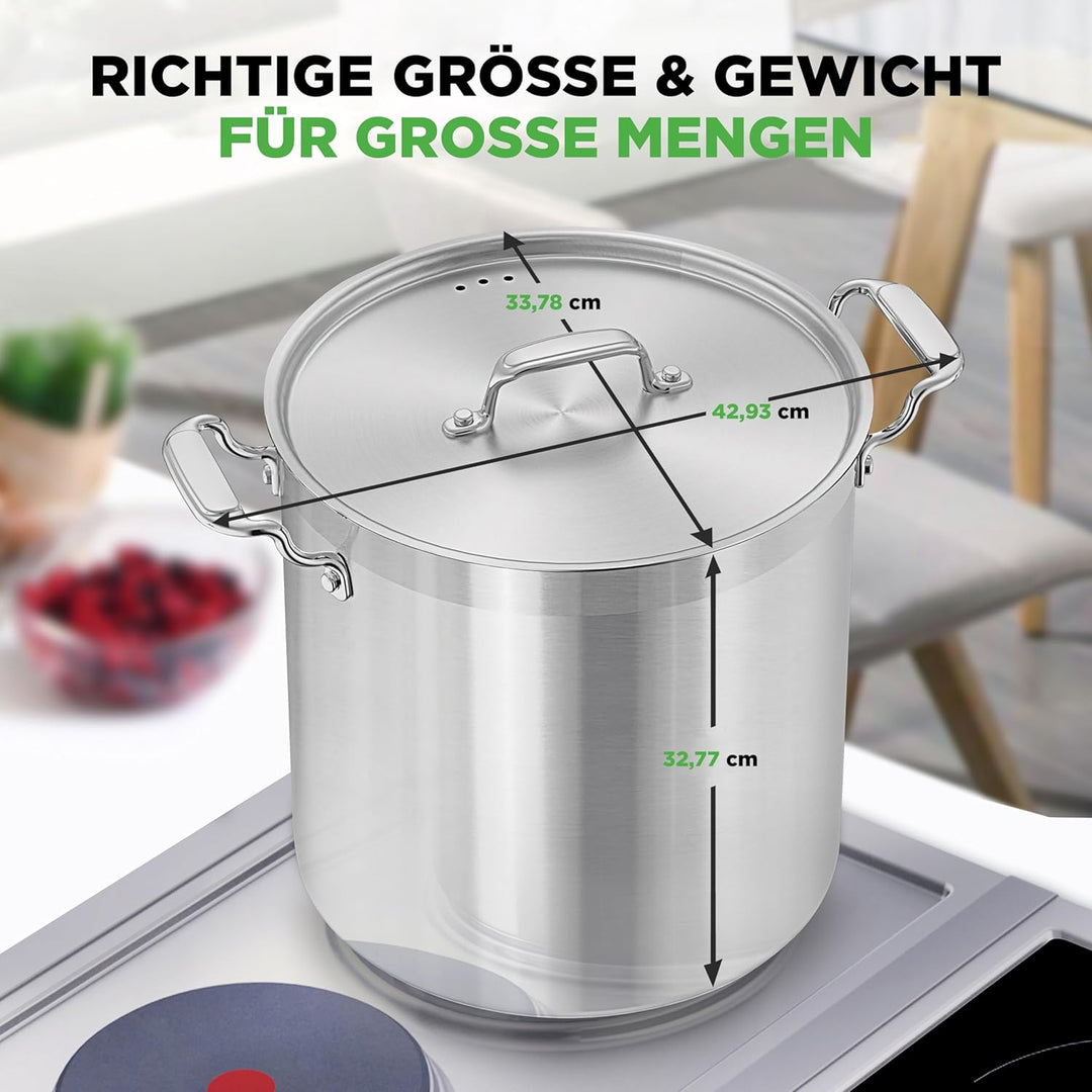 NutriChef Kochtopf Gross, 23L- Ø 34cm, Suppentopf Edelstahl Induktion für Alle Herdarten Geeignet, S