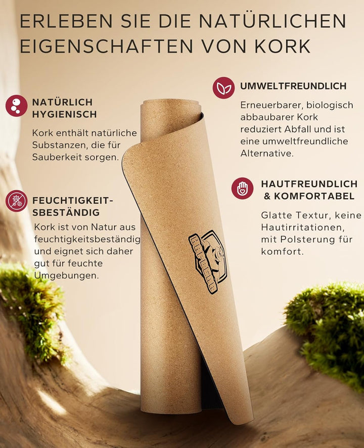 HAPBEAR Yogamatte Kork XXL- Extra Gross Yoga Matte Rutschfestes 183 x116 cm/183 x92cm- 6mm Dicke Däm