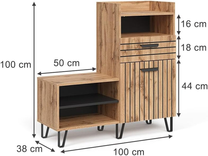 Vicco Schuhschrank Amber, Eiche Wotan, 100 x 100 cm mit Tür und Schublade Schuhschrank mit Bank, Sch