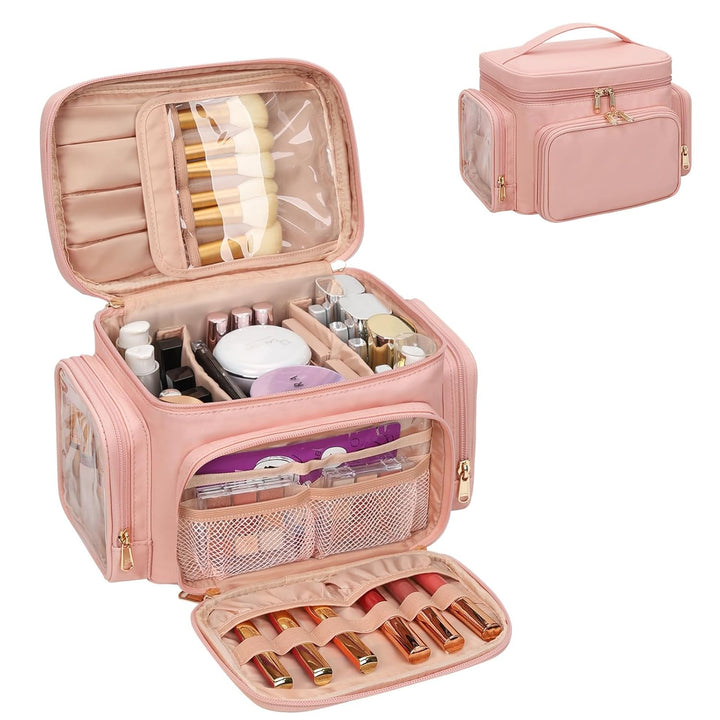 Kosmetiktasche Gross, Reise Make Up Tasche Damen Schminktasche mit Pinselhalter Fach, Portable Makeu