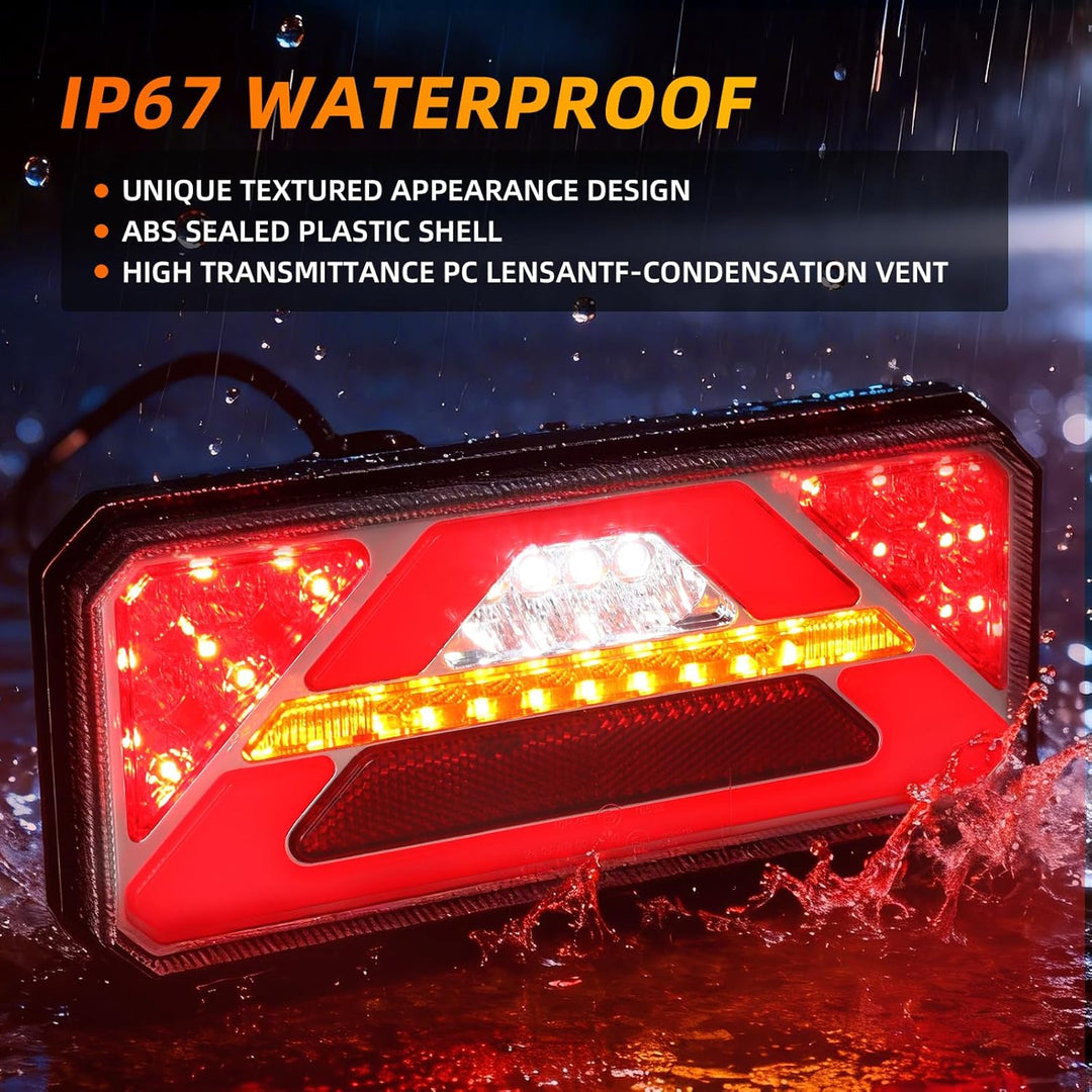 2 Stück LED Anhänger Rücklicht, 12V 24V Rückleuchten, IP67 Wasserdicht mit Fahr, Brems, Lenk, Rückfa