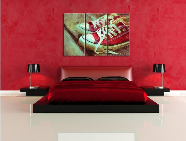 Pixxprint rote Converse Chucks Pinsel Effekt 3-Teiler Leinwandbild 120x80 Bild auf Leinwand