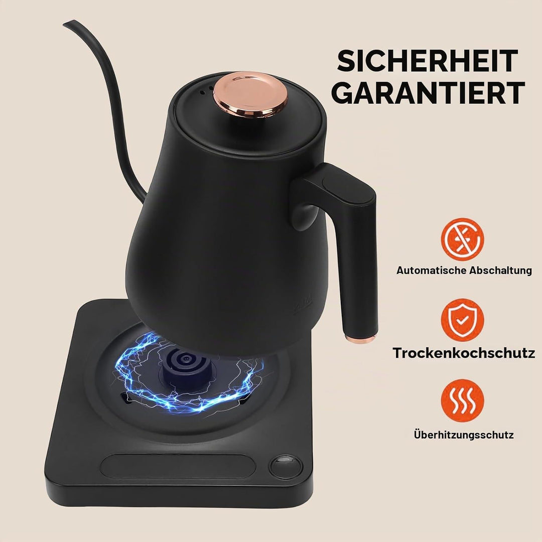 1L 8mm Schwanenhals-Trockenschutz-Wasserkocher, Temperaturregelung, Edelstahl-Wasserkocher, LCD-Disp