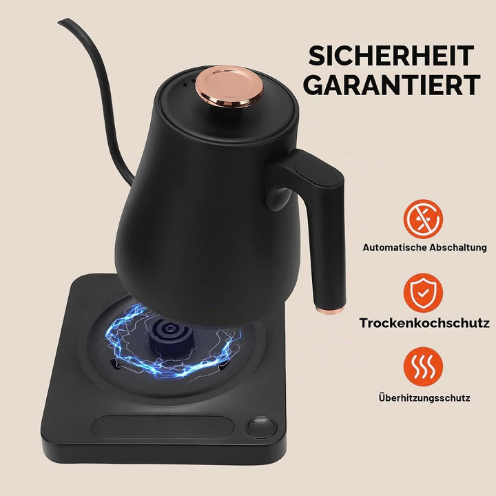 1L 8mm Schwanenhals-Trockenschutz-Wasserkocher, Temperaturregelung, Edelstahl-Wasserkocher, LCD-Disp