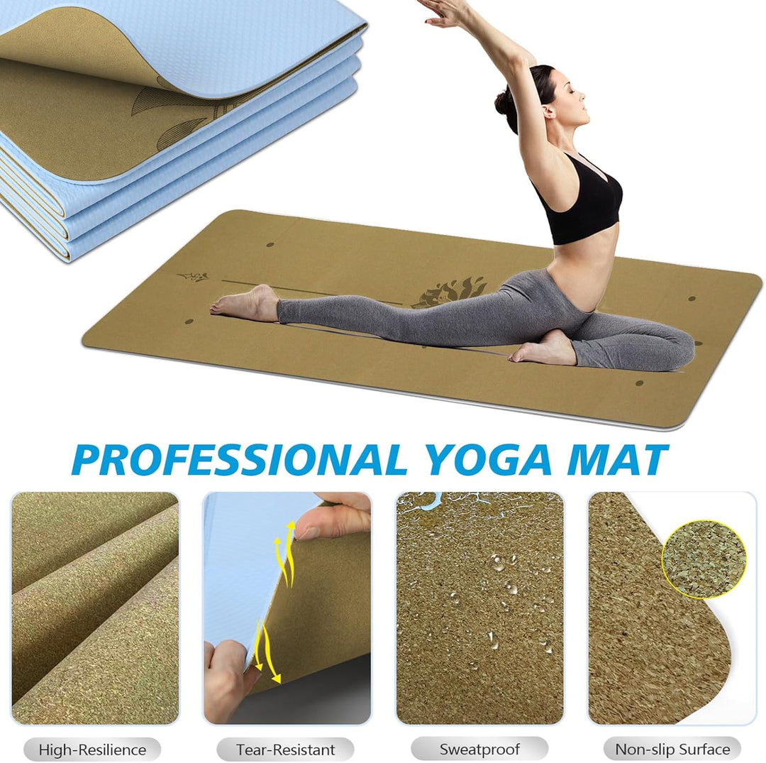 Yoga Matte Strater Set Blöcke Gürtel Springseil Widerstand Band Widerstand Schleife 7-in-1 Cork 4mm,