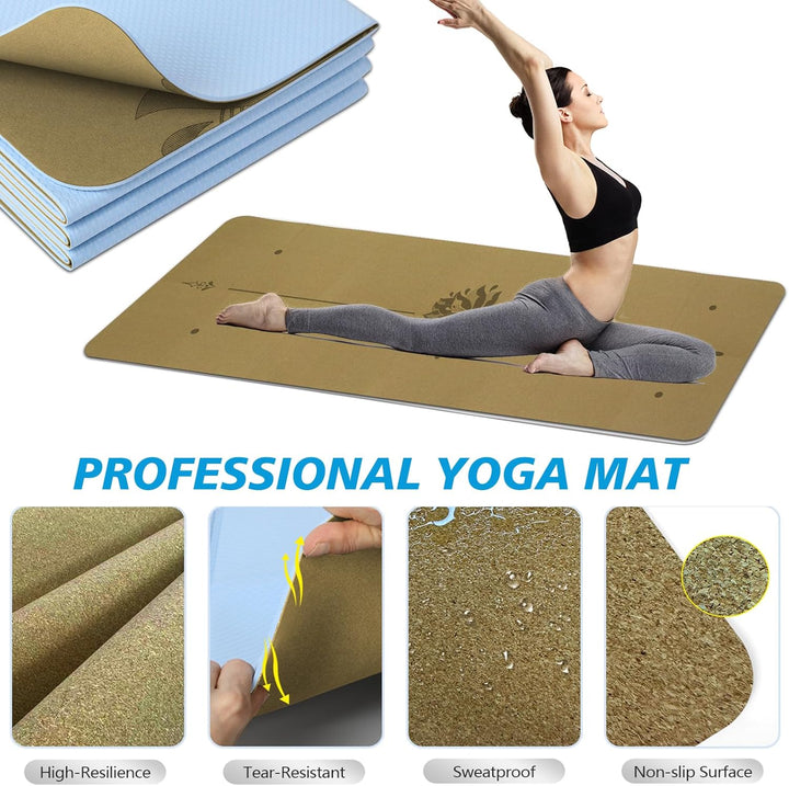 Yoga Matte Strater Set Blöcke Gürtel Springseil Widerstand Band Widerstand Schleife 7-in-1 Cork 4mm,