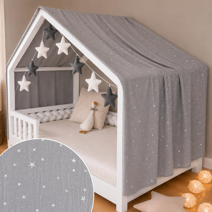 YellowNest Hausbett Himmel - 100% Baumwolle - Betthimmel Hausbett aus Musselin für Bett 70x140 cm &amp;