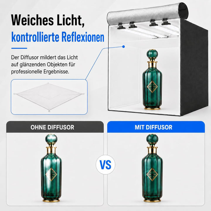 HAVOX - Fotostudio HPB-60XD - Masse 60x60x60cm - 4X Dimmbare LED-Beleuchtung Tageslicht 5500k - 26,0