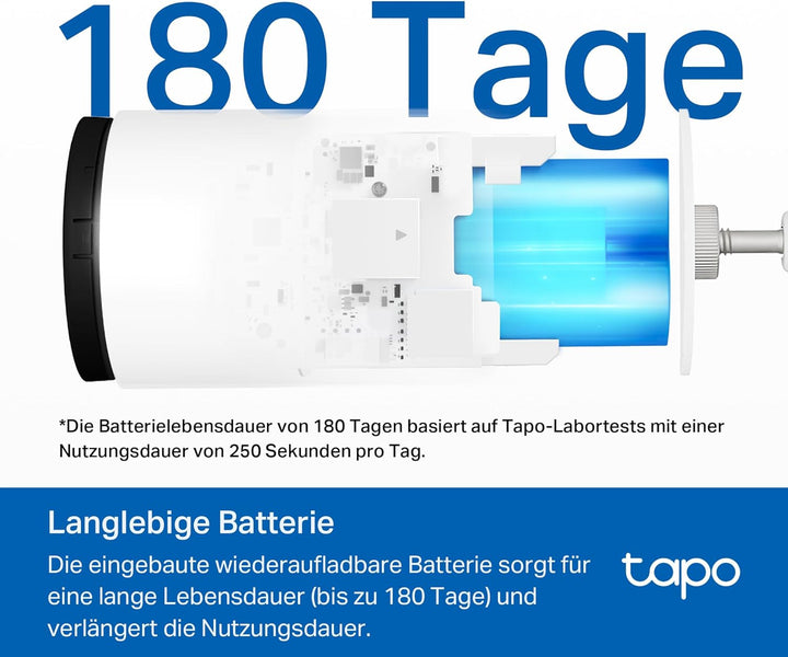 Tapo C410 Überwachungskamera Aussen Akku, 2K Auflösung, Farbnachtsicht, MicroSD-Speicher, 6400-mAh N