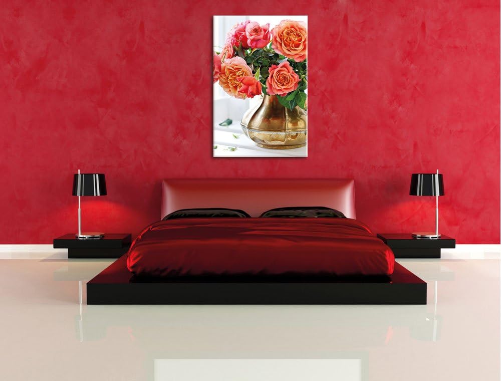 Pixxprint Rosenstrauss, Format: 100x70 auf Leinwand, XXL riesige Bilder fertig gerahmt mit Keilrahme